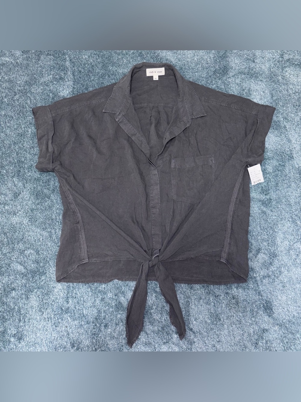 NWT Anthropologie Cloth & Stone Tie Front Button Down Top Ash Size XL